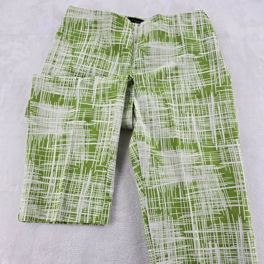 Talbots Pants Womens 12 Stretch Ankle Green White Abstract Print